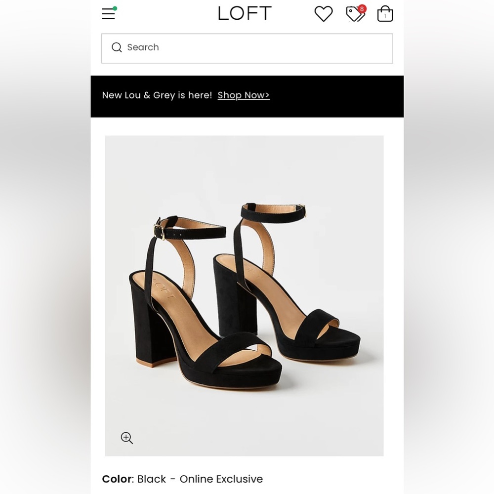 Size 7.5 Black Ankle Strap Block Heel Sandals, 3 3/4 inch heel